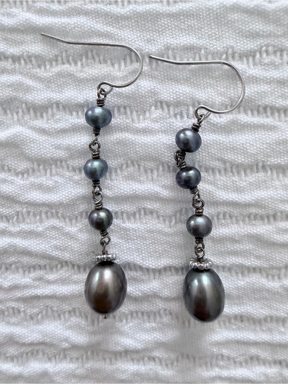 Elegant Genuine Tahitian Pearl Drop Earrings, 14K White Gold, - Women Jewelry